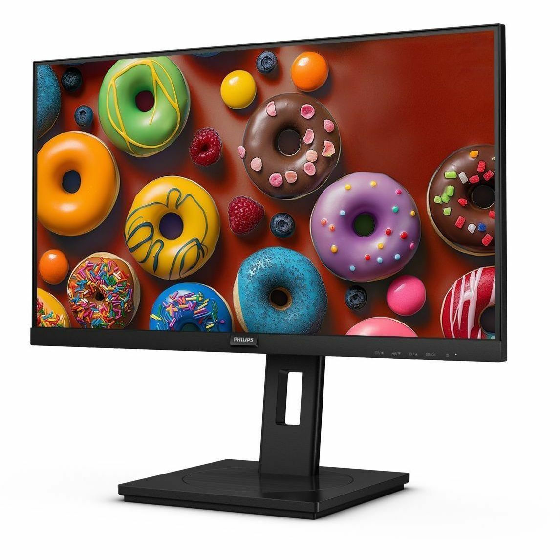 Philips 222S9JML 22-inch Full HD LED monitor with USB hub, HDMI, DisplayPort, VGA, and height-adjustable stand — left view