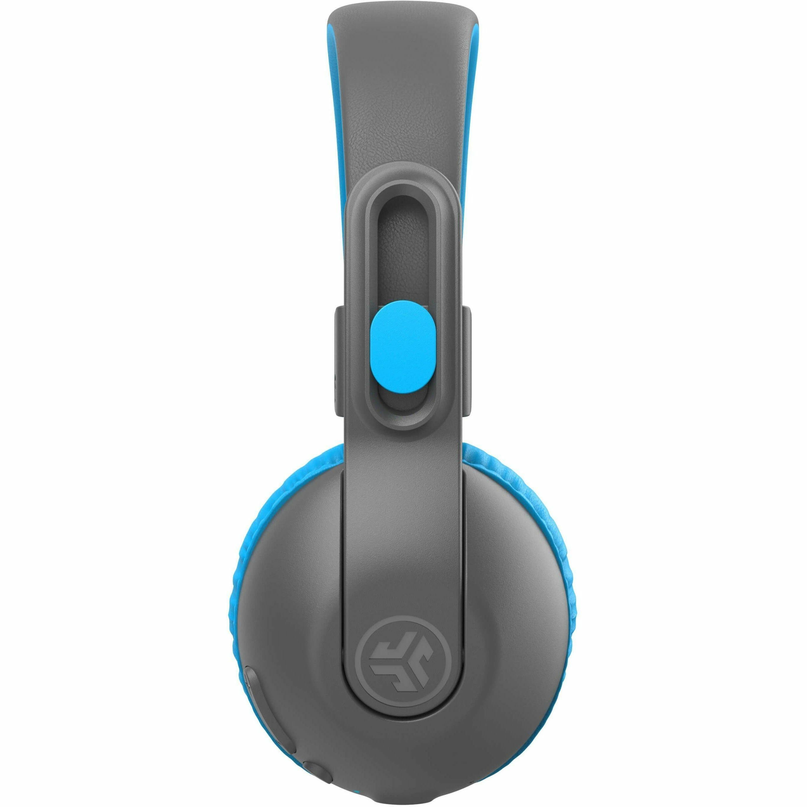 JLab JBuddies Studio 2 wireless over-ear headphones in gray and blue — left view