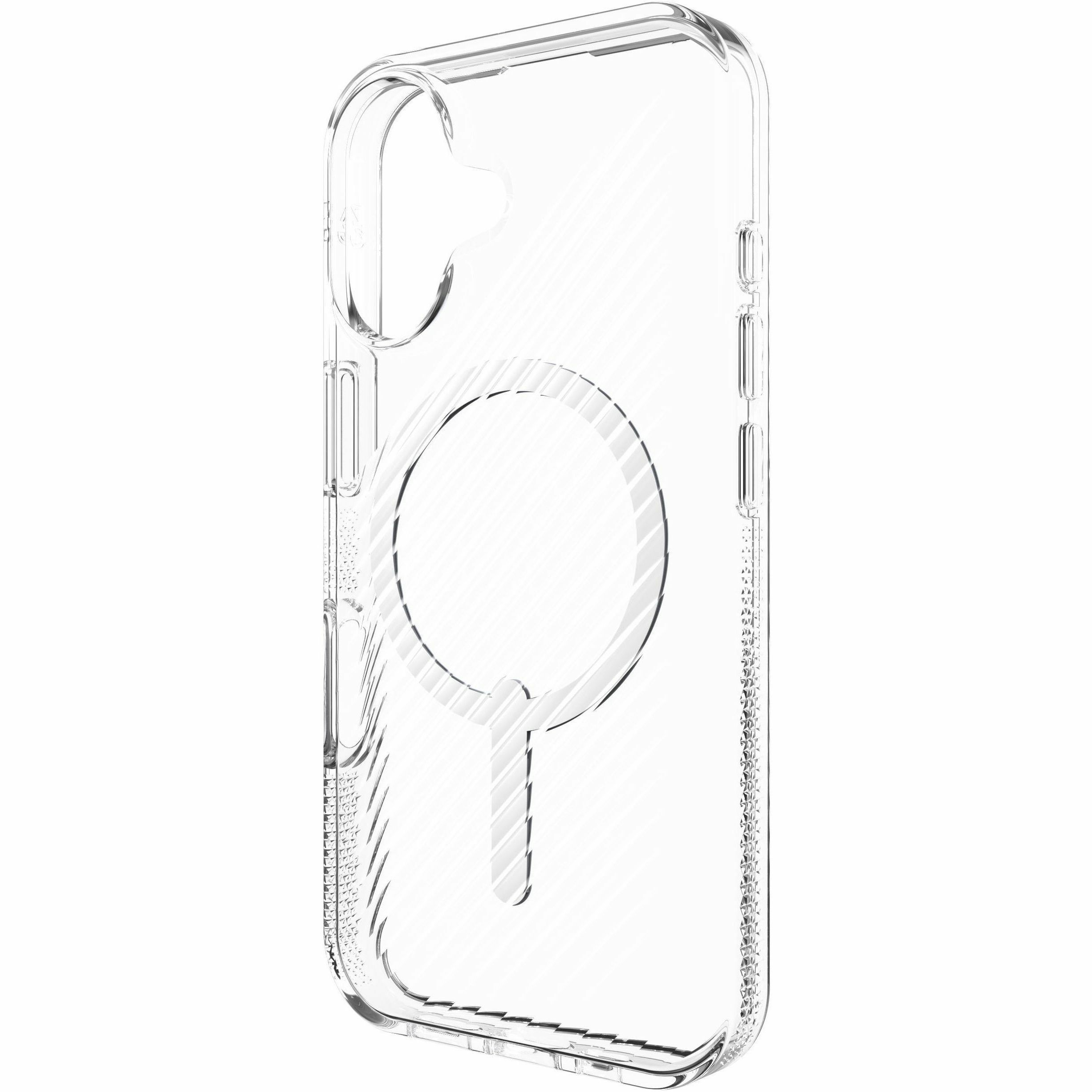 ZAGG Luxe Snap Case for iPhone 16 in clear finish, slim snap-on protective phone case — left view