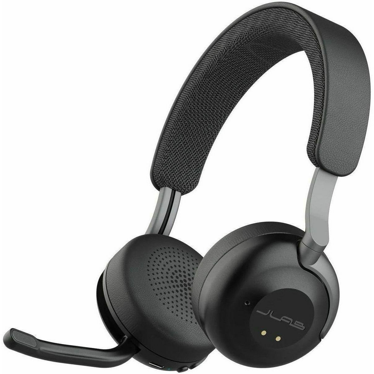 Black JLab Audio EPIC Work wireless headset for professional calls and meetings — left view