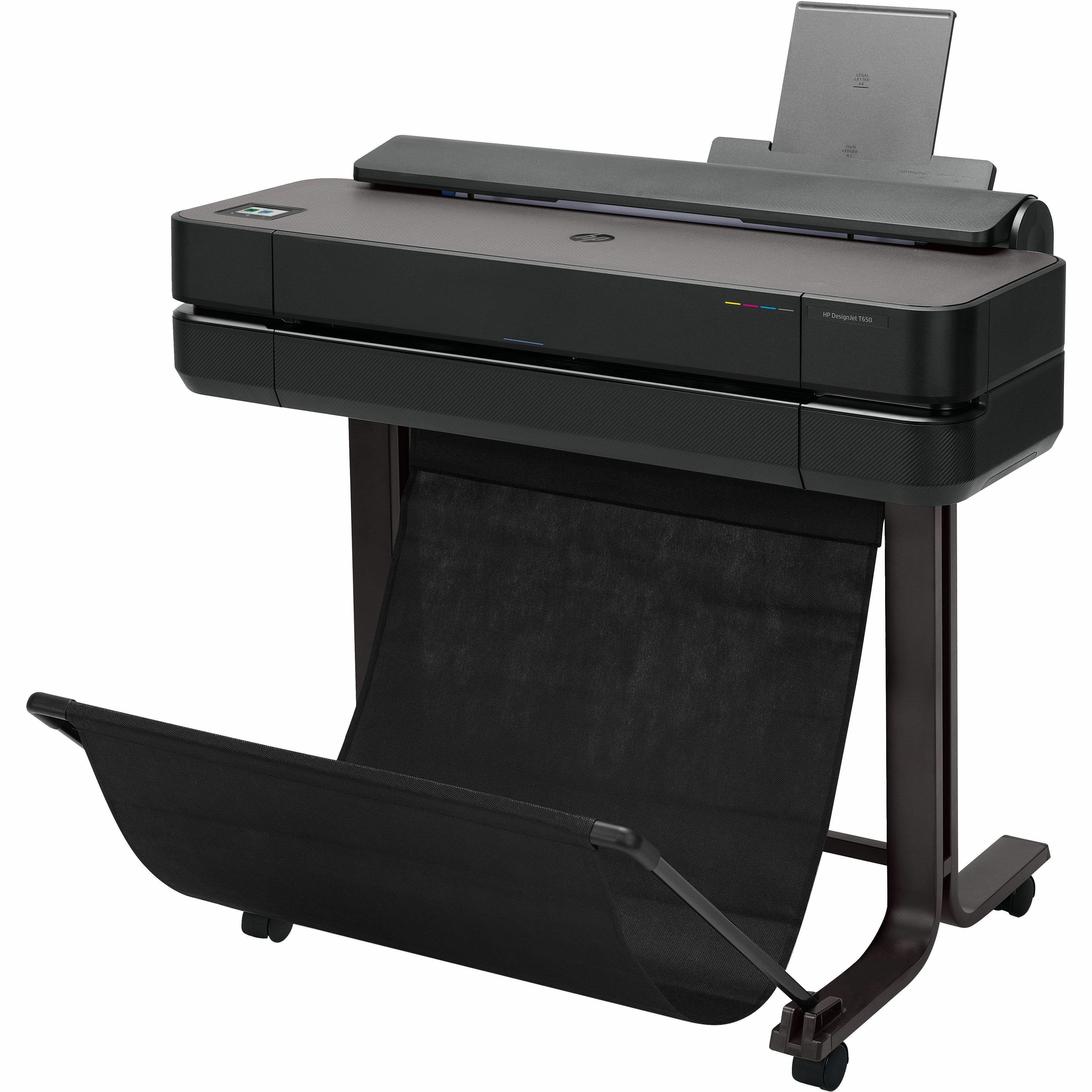 HP DesignJet T650 24-inch large-format printer for technical drawings and CAD output — left view