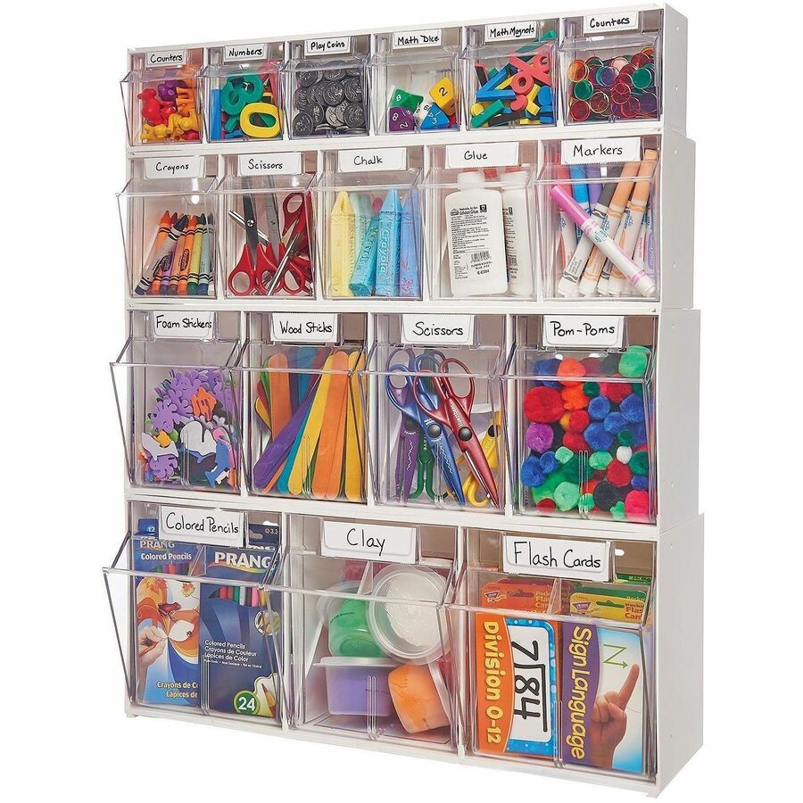 Image of Deflecto Tilt Bin Interlocking Multi-Bin Storage Organizer - 3 Compartment(s) - 9.50" Height x 23.63" Width x 7.75" Depth - Desktop - White - 1 Each