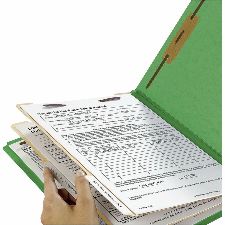 Smead Colored 2/5 Tab Cut Letter Recycled Classification Folder - 8 1/2" x 11" - 2" Expansion - 2 x 2B Fastener - 2" for Folder - Top Tab Location - Right of Center Tab Position - 2 Divider - 14 pt. - 2 Plys - Green - Reinforced Tab, Tear Resistant - 10% 