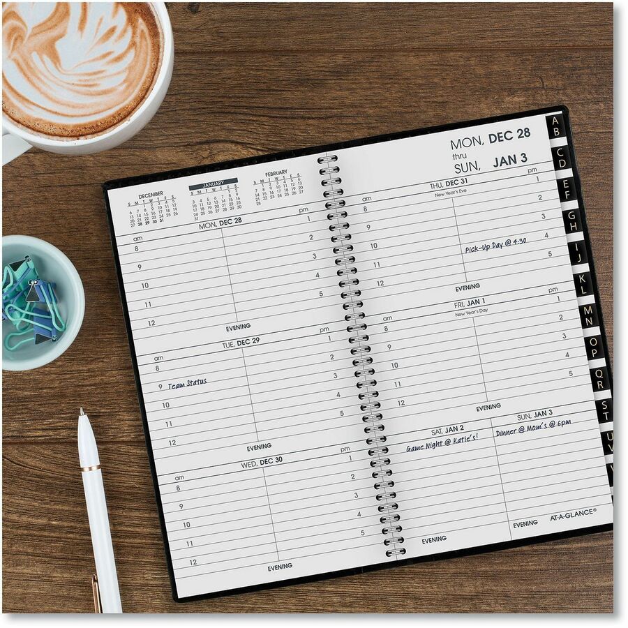 At-A-Glance 2024 Refillable Weekly Appointment Book Planner, Black, Pocket, 3 1/4" x 6 1/4" - Julian Dates - Weekly - 1 Year - January 2025 to December 2025 - 8:00 AM to 5:00 PM - Hourly, Monday - Friday - 1 Week Double Page Layout - 3 1/4" x 6 1/4" Sheet
