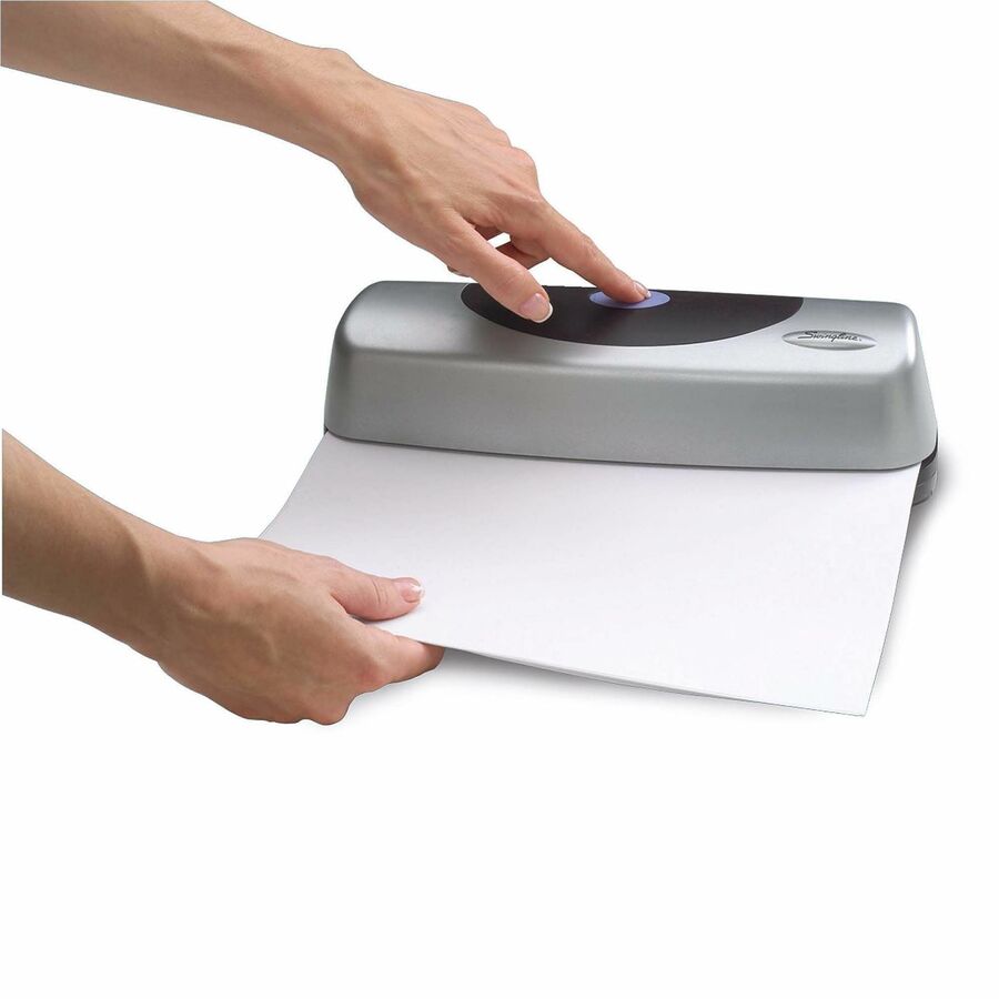 Swingline Electric Portable Desktop Punch - 3 Punch Head(s) - 15 Sheet - 9/32" Punch Size - 3" Width x 11.5" Depth x 3.9" Height - Silver - Kennedy Office