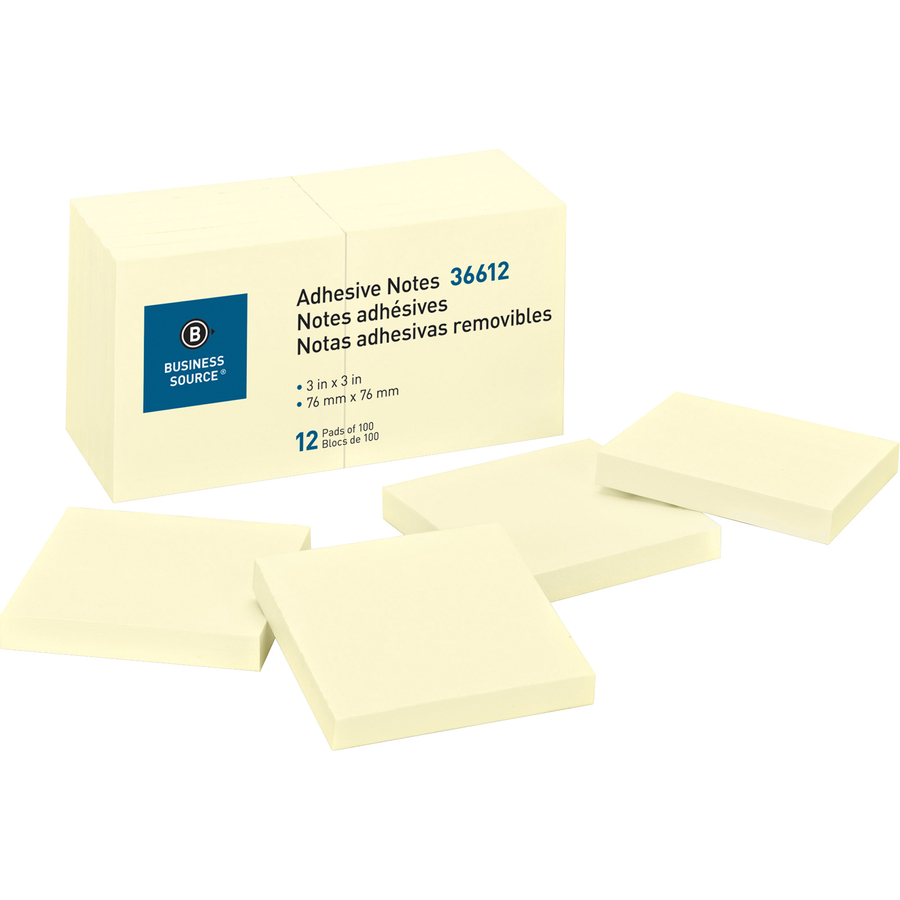 Picture of Business Source Yellow Repositionable Adhesive Notes