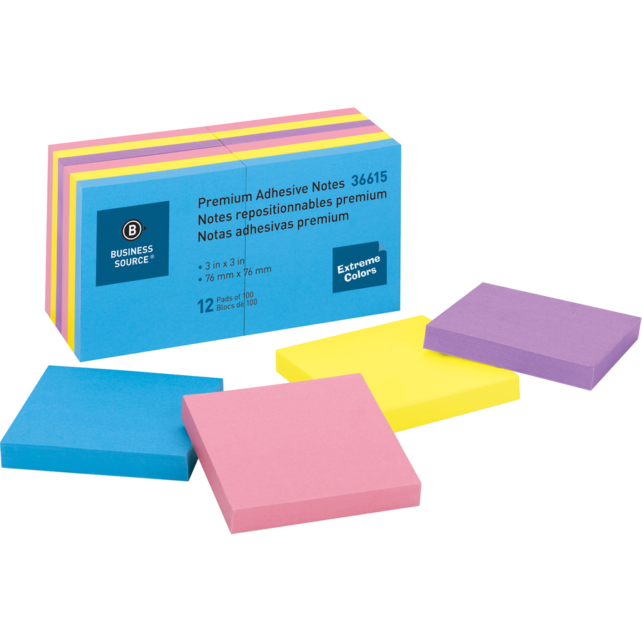 Picture of Business Source 3x3 Extreme Colors Adhesive Notes