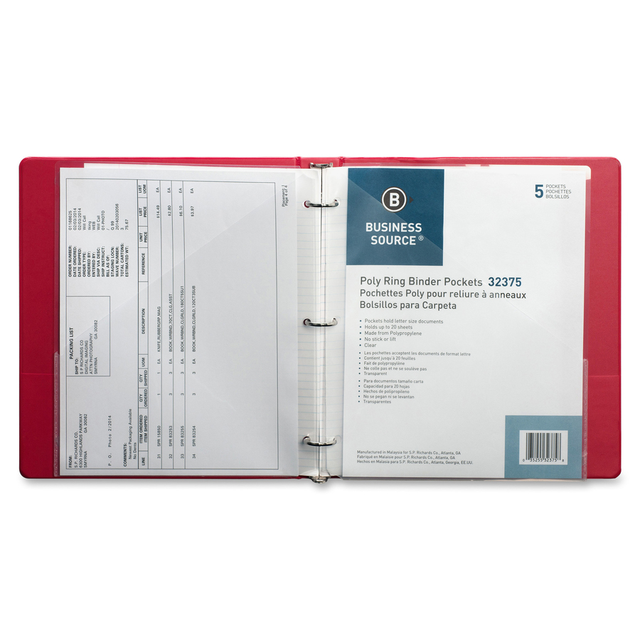 Picture of Business Source Poly Binder Pockets