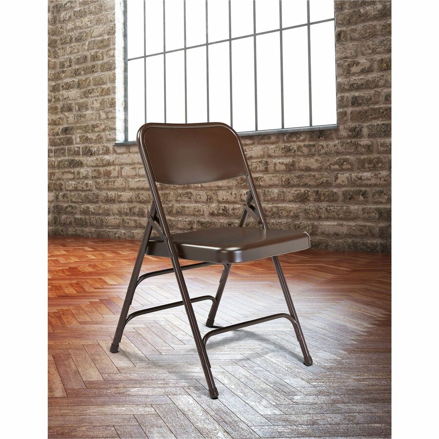 National Public Seating 300 Series All-Steel Folding Chair - Powder Coated Frame Color - Tubular Steel Frame Material - Four-legged Base - Brown - Steel, Polypropylene - 4 / Carton