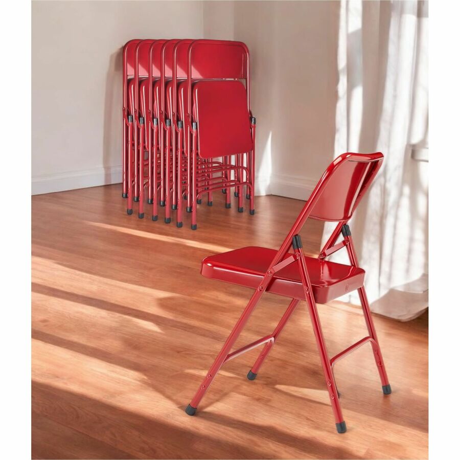 National Public Seating 200 Series All-Steel Folding Chair - Tubular Steel Frame Material - Red - Steel, Polypropylene - 4 / Carton