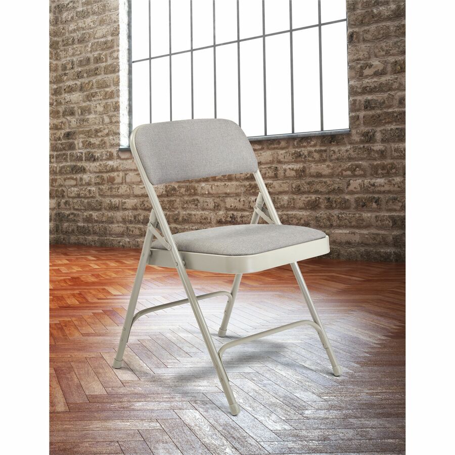 National Public Seating 2200 Series Folding Chair - Graystone Seat Color - Fabric, High Density Foam (HDF) Seat Material - Gray Stone Back Color - High Density Foam (HDF) Back Material - Gray Frame Color - Tubular Steel, Metal Frame Material - Gray Stone 