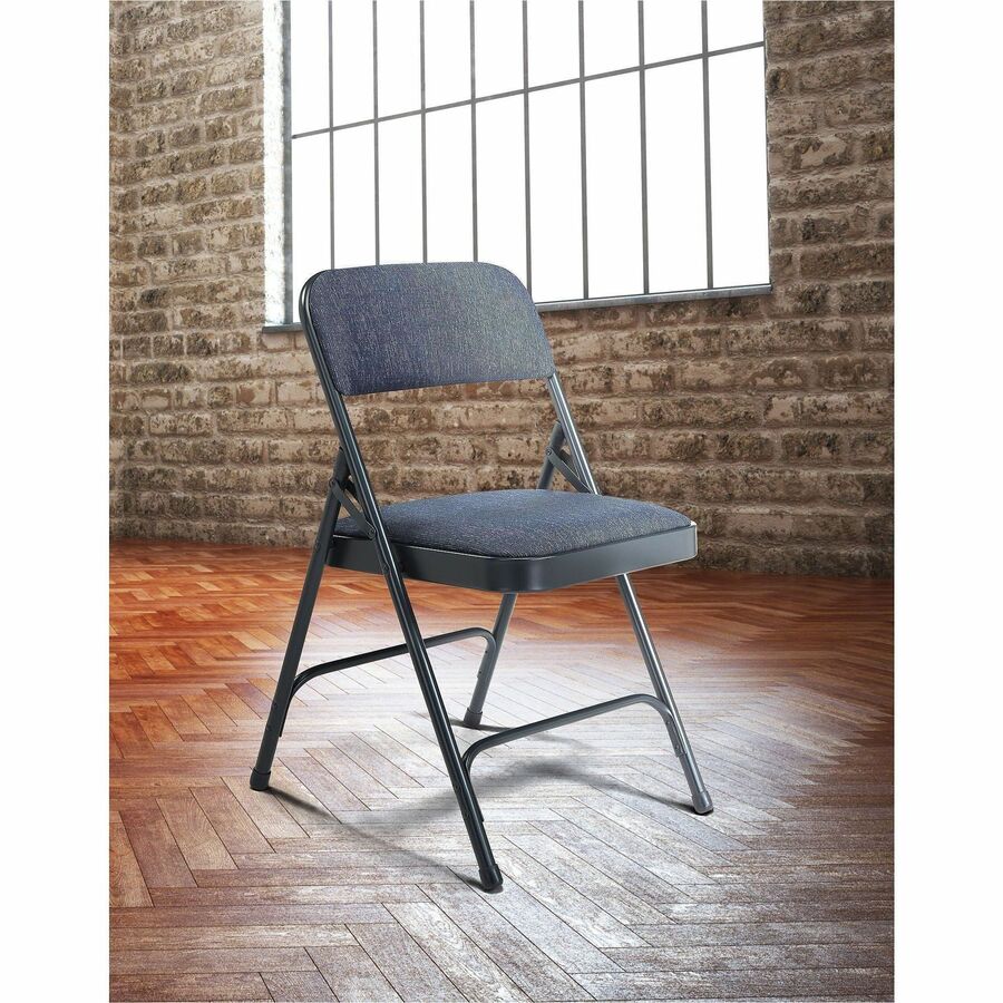 National Public Seating 2200 Series Folding Chair - Imperial Blue Seat Color - Fabric, High Density Foam (HDF) Seat Material - Imperial Blue Back Color - High Density Foam (HDF) Back Material - Char Blue Frame Color - Tubular Steel, Metal Frame Material -