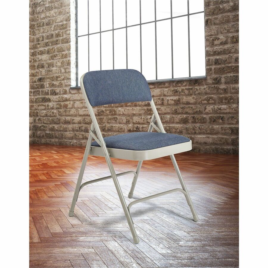 National Public Seating 2200 Series Folding Chair - Imperial Blue Seat Color - Foam, Fabric Seat Material - Imperial Blue Back Color - Fabric Back Material - Gray Frame Color - Metal, Powder Coated Steel Frame Material - Imperial Blue - Fabric, Polypropyl