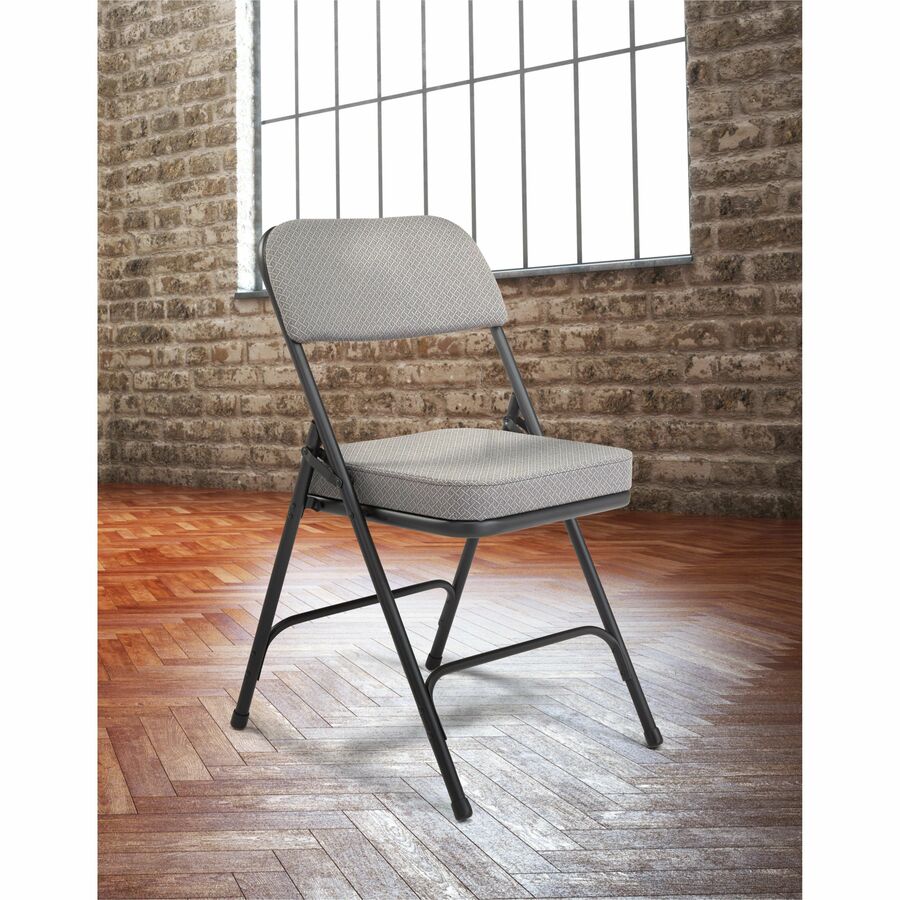 National Public Seating 3200 Series Folding Chairs - Charcoal Gray Seat Color - Fabric, Foam Seat Material - Charcoal Gray Back Color - Fabric, Foam Back Material - Black Frame Color - Tubular Steel Frame Material - Charcoal Gray - Fabric, Vinyl, Polyprop