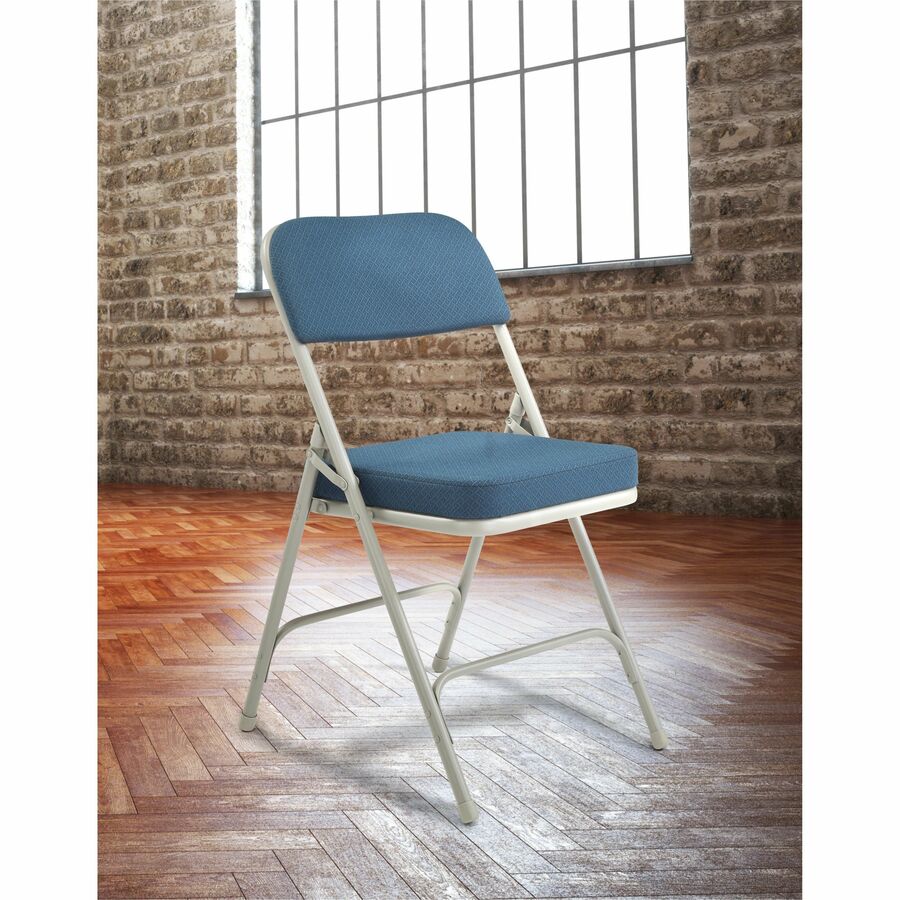 National Public Seating 3200 Series Folding Chairs - Regal Blue Seat Color - Fabric, Foam Seat Material - Regal Blue Back Color - Fabric, Foam Back Material - Gray Frame Color - Tubular Steel Frame Material - Regal Blue - Fabric, Vinyl, Polypropylene - 2 