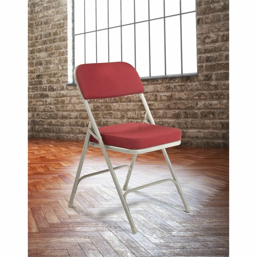 National Public Seating 3200 Series Folding Chairs - New Burgundy Seat Color - Fabric, Foam Seat Material - New Burgundy Back Color - Fabric, Foam Back Material - Gray Frame Color - Tubular Steel Frame Material - New Burgundy - Fabric, Vinyl, Polypropylen