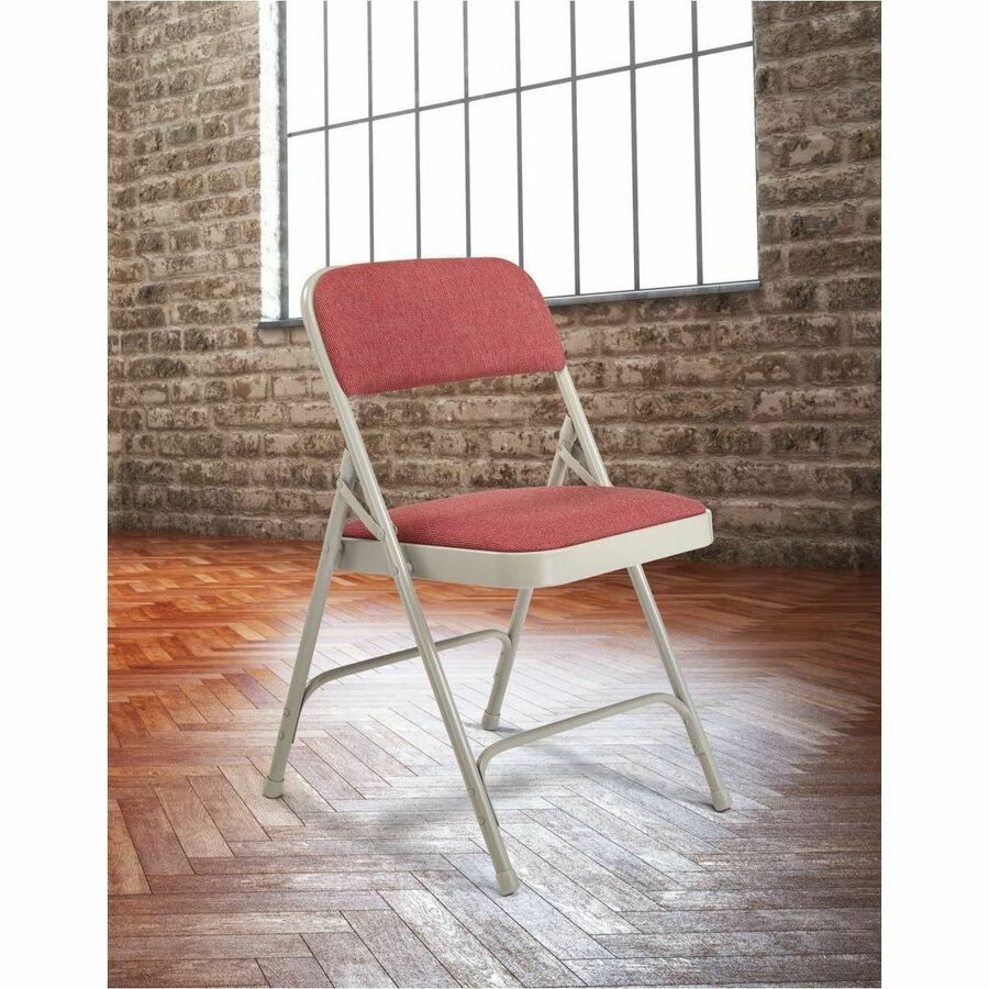 National Public Seating 2200 Series Folding Chair - Majestic Cabernet Seat Color - Foam, Fabric Seat Material - Majestic Cabernet Back Color - Fabric Back Material - Gray Frame Color - Metal, Powder Coated Steel Frame Material - Majestic Cabernet - Fabric