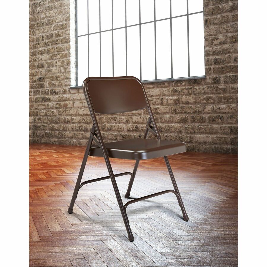 National Public Seating 200 Series All-Steel Folding Chair - Powder Coated Frame Color - Tubular Steel Frame Material - Four-legged Base - Brown - Steel, Polypropylene - 4 / Carton
