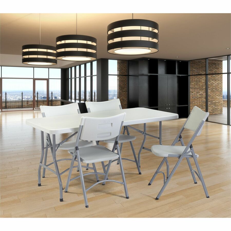 National Public Seating 600 Series Folding Chairs - Powder Coated, Black Frame Color - Steel Frame Material - Four-legged Base - Speckled Gray - Plastic Resin, Steel, Metal - 4 / Carton