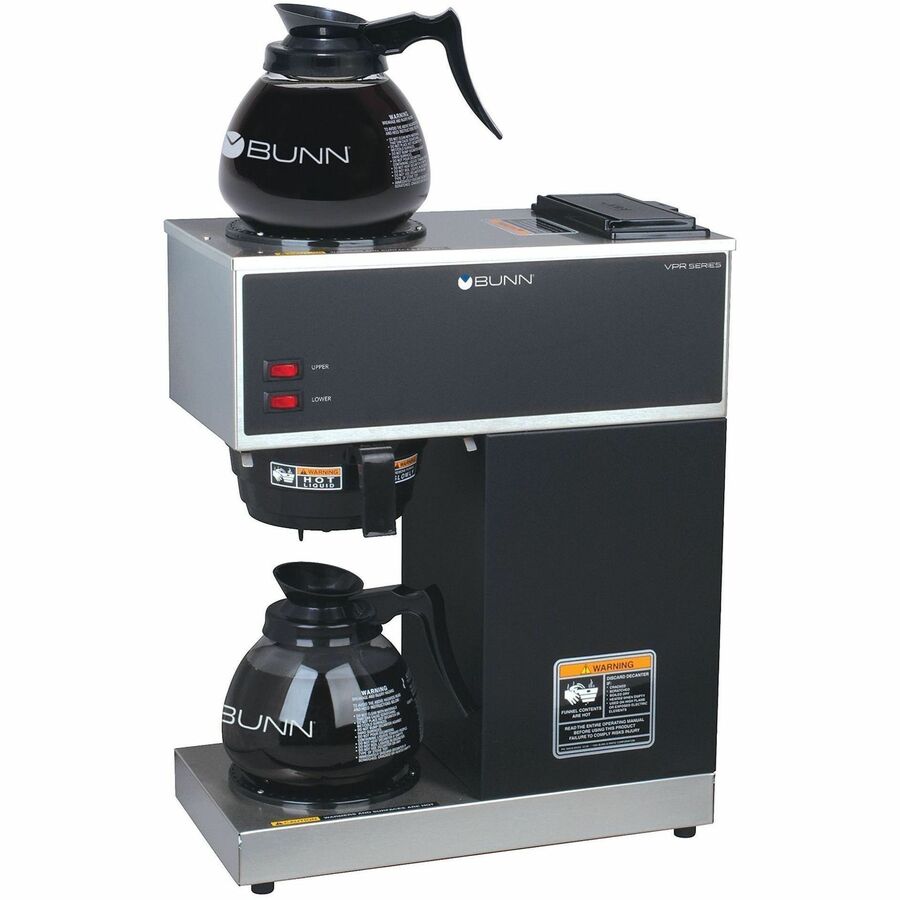 BUNN 12 Cup Pourover Coffee Brewer with 2 Warmers and Black finish - 1575 W - 1.22 gal - 12 Cup(s) - Multi-serve - Black - Stainless Steel Body - Glass Carafe