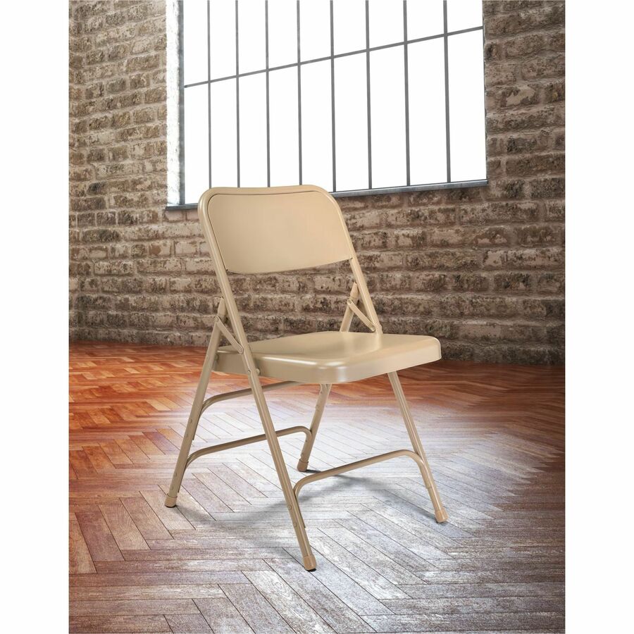 National Public Seating 300 Series All-Steel Folding Chair - Powder Coated Frame Color - Tubular Steel Frame Material - Four-legged Base - Beige - Steel, Polypropylene - 4 / Carton