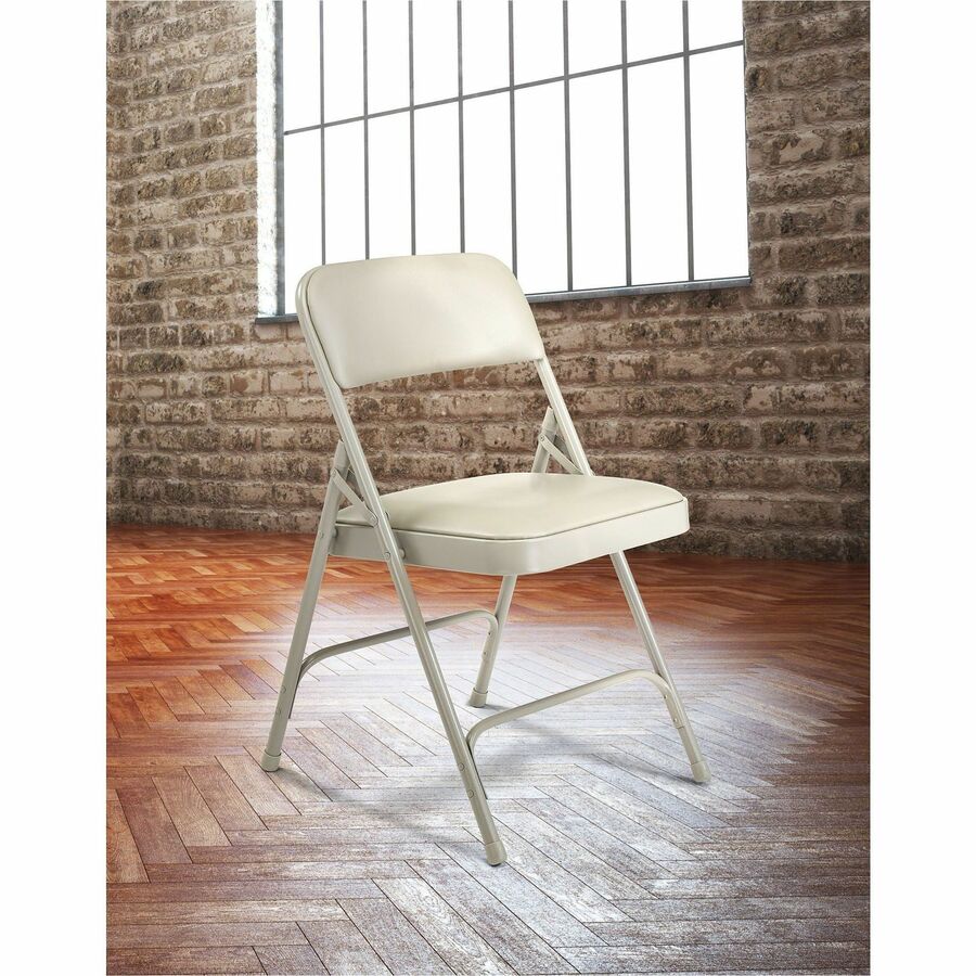 National Public Seating 1200 Series Upholstered Folding Chair - Warm Gray Seat Color - Vinyl, Foam Seat Material - Warm Gray Back Color - Gray Frame Color - Tubular Steel Frame Material - Warm Gray - Vinyl, Polypropylene - 4 / Carton