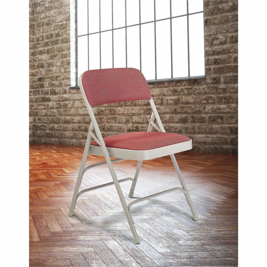 National Public Seating 2300 Series Folding Chair - Majestic Cabernet Seat Color - High Density Foam (HDF), Fabric Seat Material - Majestic Cabernet Back Color - High Density Foam (HDF) Back Material - Gray Frame Color - Tubular Steel Frame Material - Maj