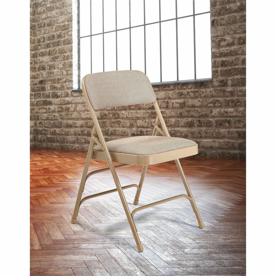 National Public Seating 2300 Series Folding Chair - Café Beige Seat Color - High Density Foam (HDF), Fabric Seat Material - Café Beige Back Color - High Density Foam (HDF) Back Material - Beige Frame Color - Tubular Steel Frame Material - Ca