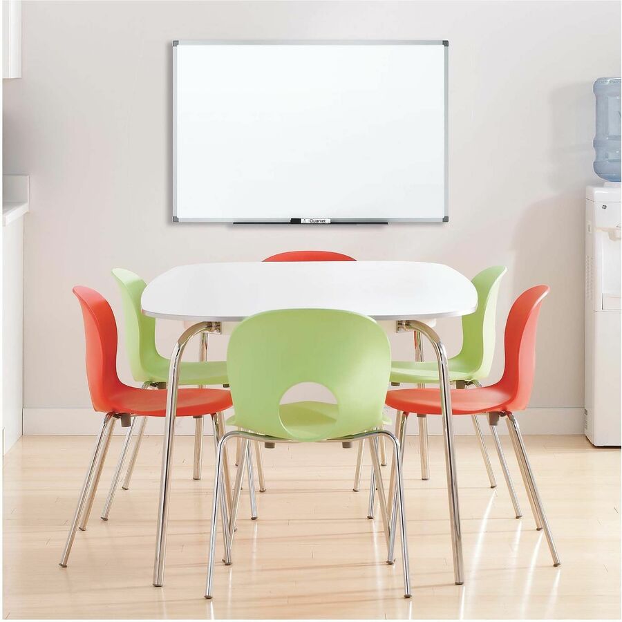 MEA85356 - Basic dry-erase board provides a smooth and durable whiteboard writing surface that is great for quick note-taking. Hang in cubicle or other low-traffic environment and clean after each use for best performance. Design features a melamine surface and sleek, silver aluminum frame. Marker tray is included along with mounting hardware that allows board to hang in either a vertical or horizontal orientation.