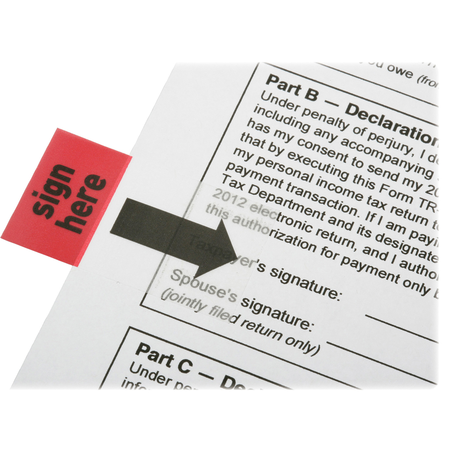 NSN3892262 - Colorful, self-stick flags mark where you need to sign important documents. Red portion reads, "sign here," while the clear side of flag features a bold arrow to point exactly where a signature is needed. Made with quality 3M materials, flags are removable, repositionable and reusable. 1" x 1-3/4" rectangular flags are dispensed one at a time with the included dispenser. Each dispenser contains 100 flags. SKILCRAFT Self-Stick products are produced by Americans who are blind. Purchasing this AbilityOne mandatory source product ensures your compliance with federal procurement regulations. 