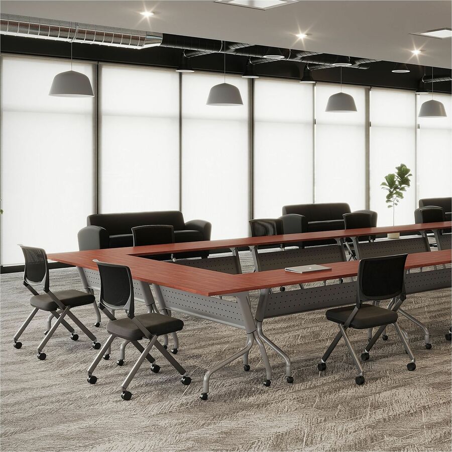 Lorell Flip Top Training Table - Rectangle Top - Four Leg Base - 4 Legs - 60" Table Top Width x 23.60" Table Top Depth - 29.50" Height x 59" Width x 23.63" Depth - Assembly Required - Cherry - Melamine, Nylon - 1 Each