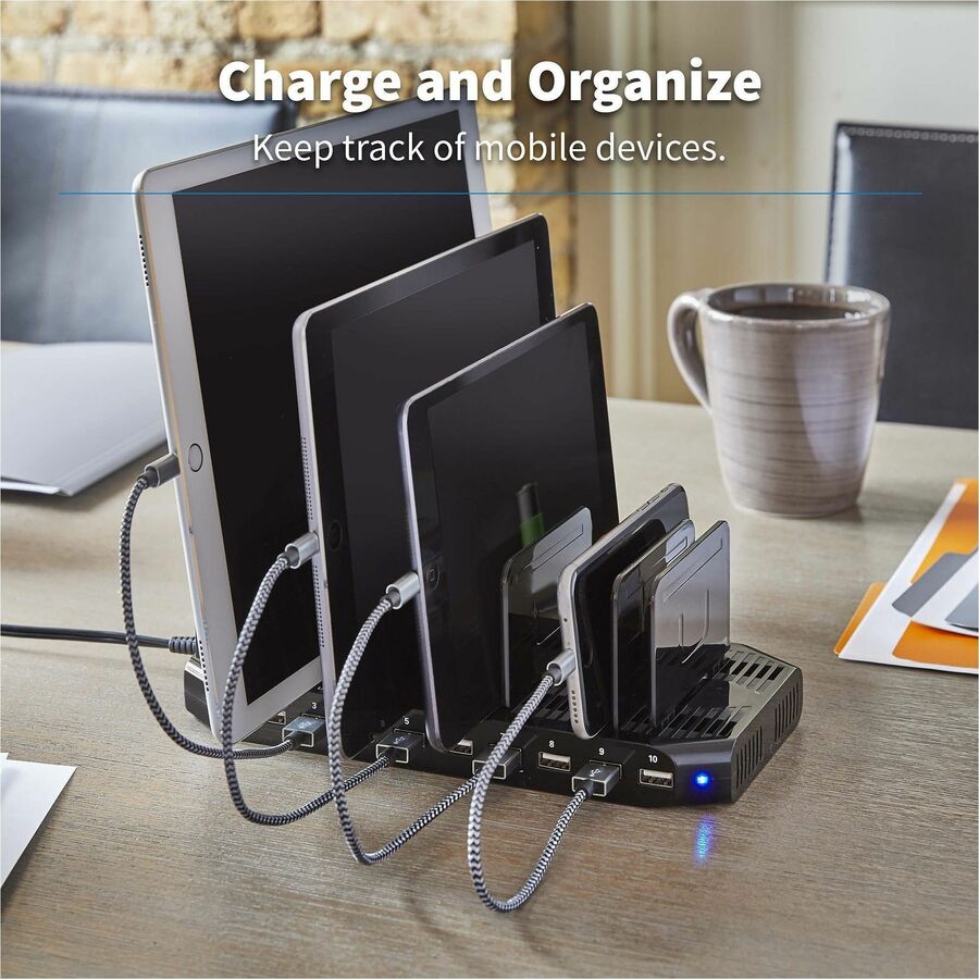Tripp Lite by Eaton 10-Port USB Charging Station with Adjustable Storage 12V 8A (96W) USB Charger Output