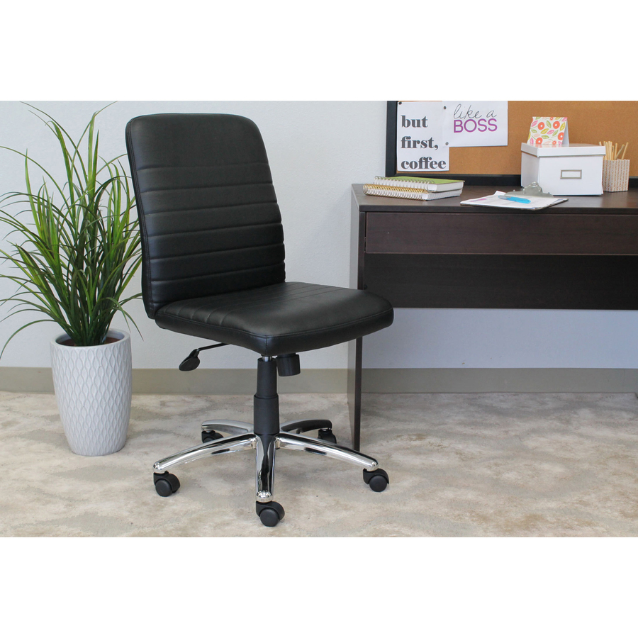 Boss B430 Task Chair - Black Seat Color - Vinyl Seat Material - Black Back Color - Vinyl Back Material - Chrome, Black Frame Color - Chrome Frame Material - 5-star Base - 1 Each