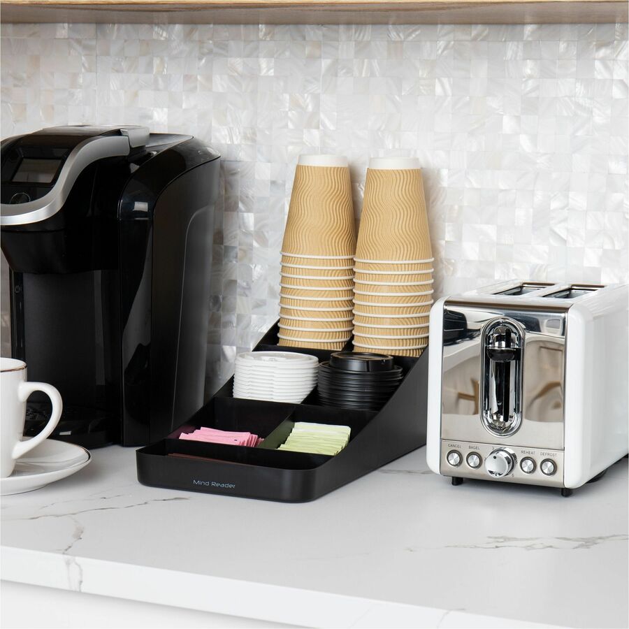 Mind Reader EMS Mind Trove 7-Condiment Coffee Organizer - 7 Compartment(s) - 5.25" Height x 7.75" Width x 16" Depth - Black - Plastic - 1 Each