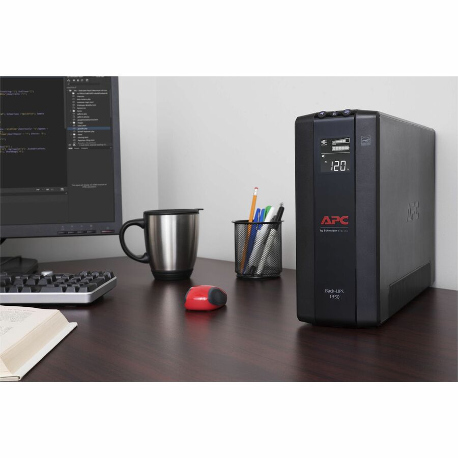 APC Back-UPS 1350, Compact Tower, 1350VA, 120V, AVR, LCD, 10 NEMA outlets (5 surge)
