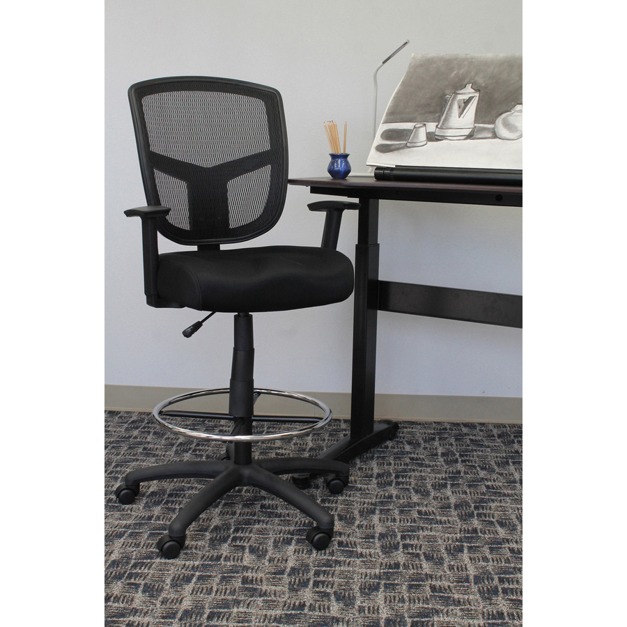 Boss Stool, Mesh, Black - Black High Density Foam (HDF) Seat - Black Back - 5-star Base - 1 Each