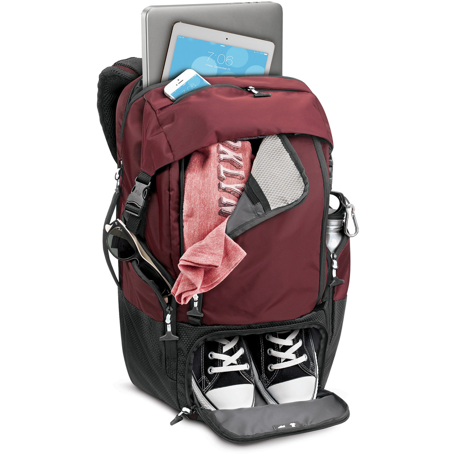 Solo Varsity Carrying Case (Backpack) for 17.3" Notebook - Burgundy - Bump Resistant Interior, Scratch Resistant Interior - Nylon - Shoulder Strap - 2