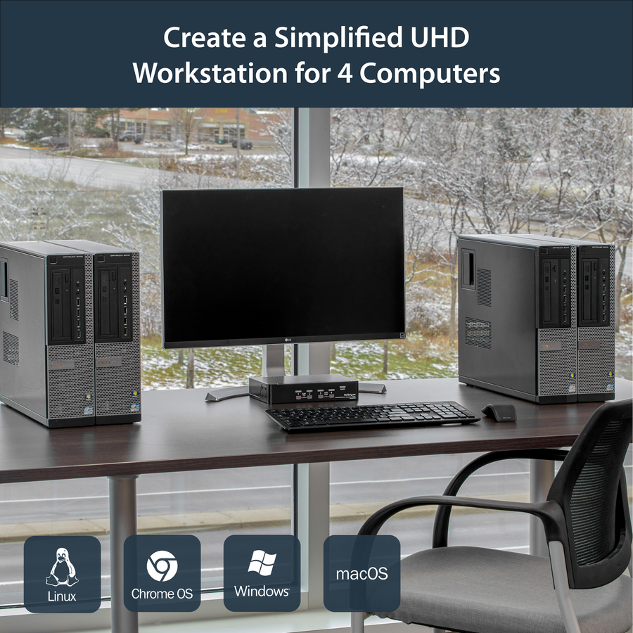 StarTech 4 Port DisplayPort KVM Switch - 4K 60Hz - Single Display - UHD DP 1.2 USB KVM Switch with USB 2.0 Hub & Audio - TAA Compliant