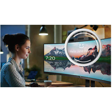 Philips Brilliance 499P9H 49" Class Webcam Dual Quad HD (DQHD) Curved Screen LCD Monitor - 32:9 - Textured Black