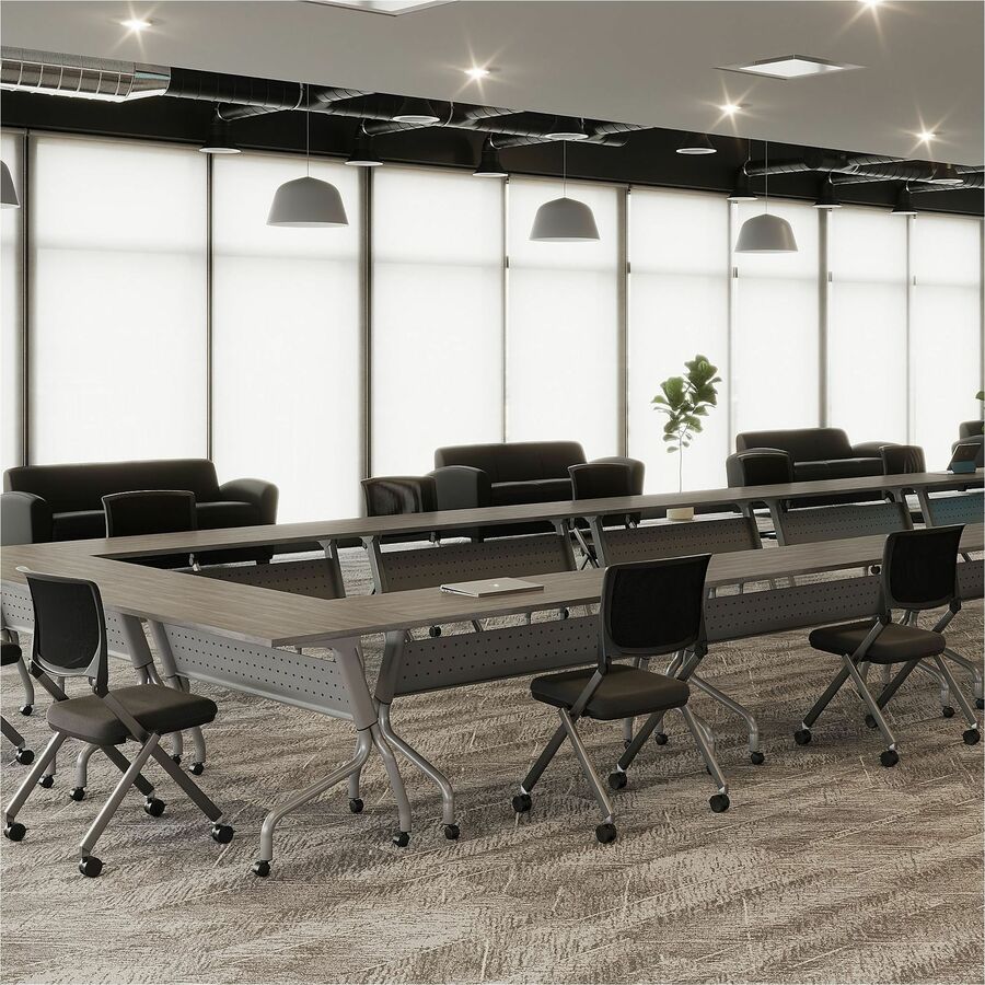 Lorell Flip Top Training Table - Charcoal Rectangle, Melamine Top - Black Four Leg Base - 4 Legs x 72" Table Top Width x 23.60" Table Top Depth - 29.50" Height - Melamine - 1 Each