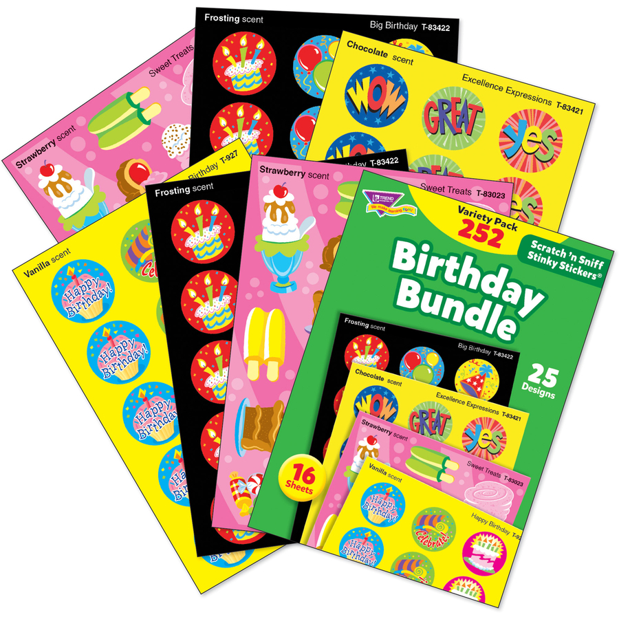 Trend Birthday Scratch 'n Sniff Stinky Stickers - Birthday Theme/Subject (Happy Birthday, Big Birthday, Sweet Treats, Excellence Expressions) Shape - 
