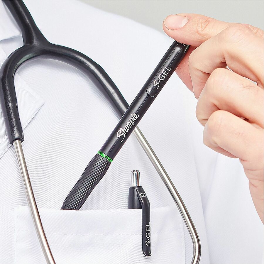 Sharpie S-Gel Pens - 0.7 mm Medium Pen Point - Refillable - Retractable - Black Ink - Gel-based - Black Barrel - 4 / Pack