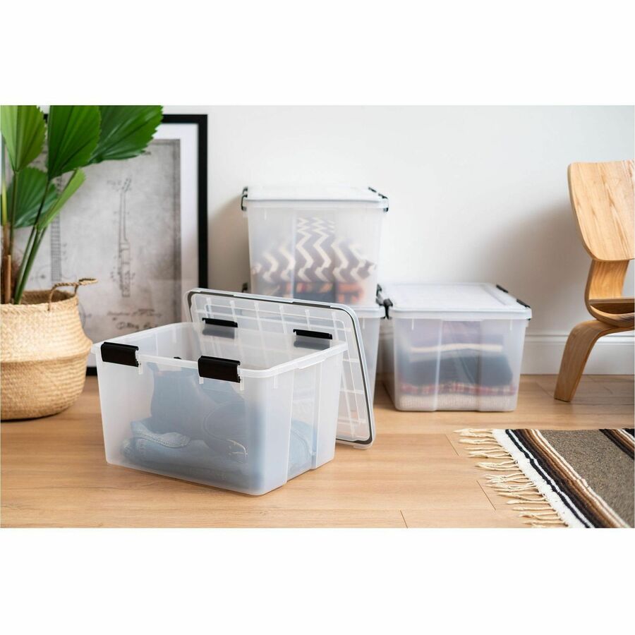 IRIS Weathertight Storage Box, 46 Quarts, 11 4/5"H x 15 4/5"W x 19 7/10"D, Clear - External Dimensions: 15.7" Width x 19.8" Depth x 15.7" Height - 40 lb - 11.65 gal - Latch Closure - Stackable - Plastic, Polypropylene - Clear - For Storage - 1 Each
