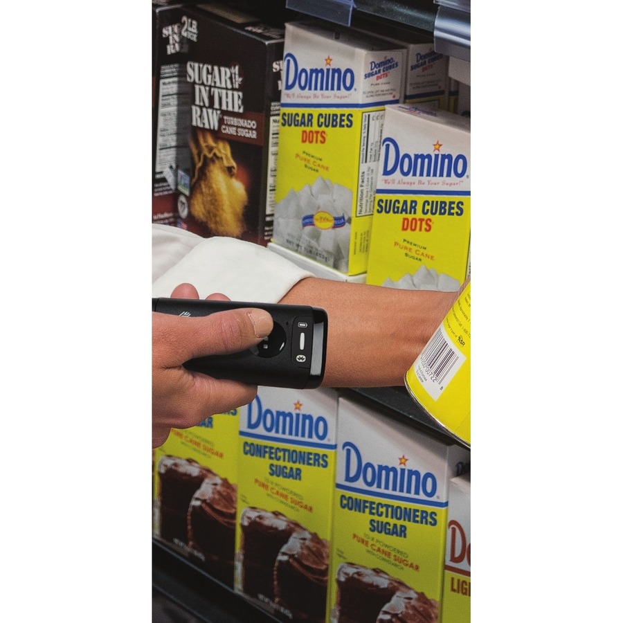 Zebra CS6080-SR corded black handheld 2D barcode scanner for point-of-sale use — life-style view