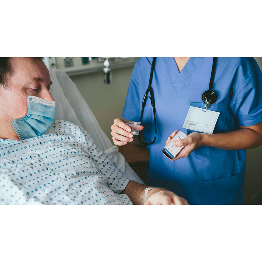 Zebra CS6080-HC cordless healthcare area imager in HC white for clinical barcode scanning — life-style view