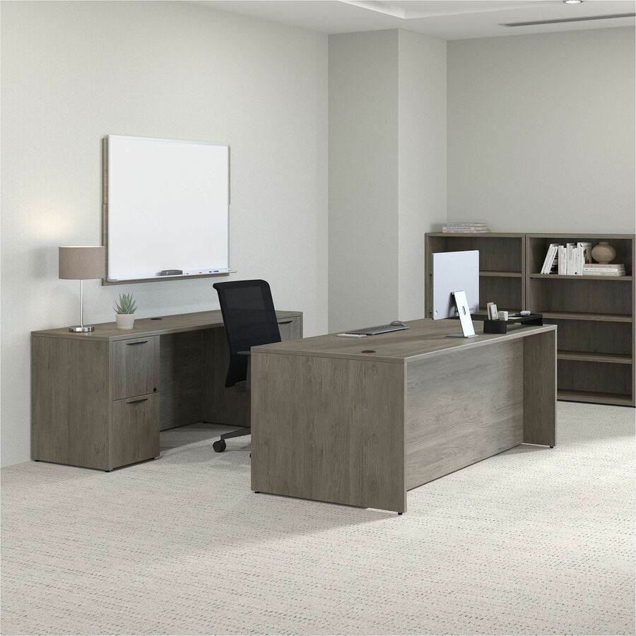 Lorell Prominence 2.0 Double-Pedestal Credenza - Rectangle - 29" Height x 72" Width x 24" Depth, 1" Thickness Top - Total Drawer(s): 2 - Double Pedestal on Left/Right Side - Band Edge - Material: Particleboard - Finish: Thermofused Melamine (TFM) - Gromme