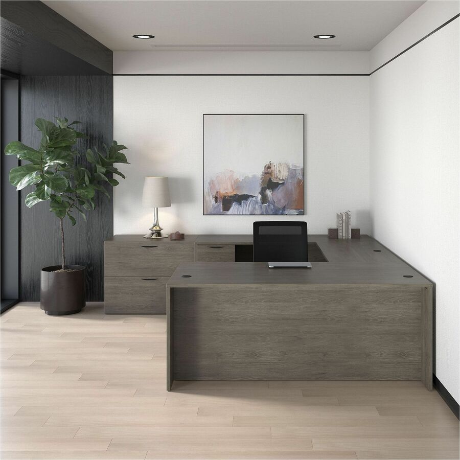 Lorell Prominence 2.0 Left-Pedestal Credenza - Rectangle - 29" Height x 72" Width x 24" Depth, 1" Thickness Top - Total Drawer(s): 2 - Single Pedestal on Left Side - Band Edge - Material: Particleboard - Finish: Thermofused Melamine (TFM) - Grommet, Mar R