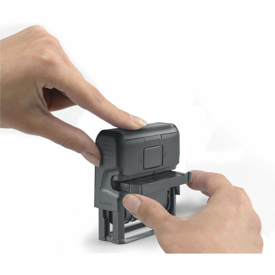 Trodat 12-Message Business Stamp - Message Stamp - ANSWERED, BACKORDERED, CANCELLED, BILLED, RECEIVED, CHARGED, CHECKED, DELIVERED, ENTERED, PAID, SHIPPED, ... - 0.37" Impression Width - 10000 Impression(s) - Black - Plastic Plastic - Recycled - 1 Each