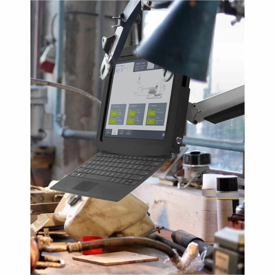 Black keyboard tray accessory for Surface enclosure — life-style view