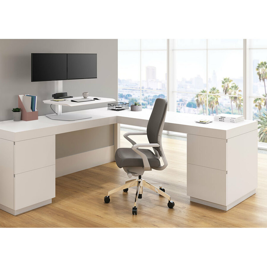 THE WINSTON WORKSTATION DUAL SIT-STAND CONVERTER OFFERS 17IN HEIGHT ADJUSTMENT W — life-style view